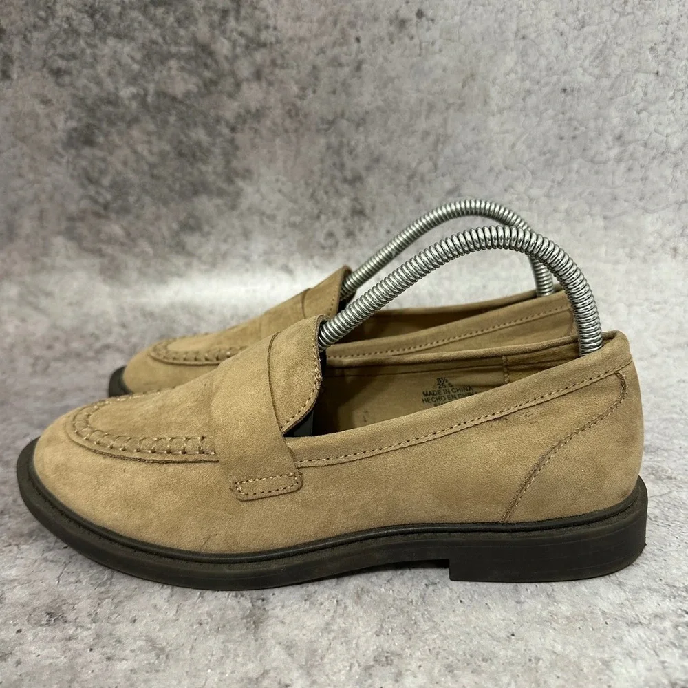 Old Navy Classic Loafer Womens 8.5 Taupe Suede Slip On Penny Moccasin Stitch